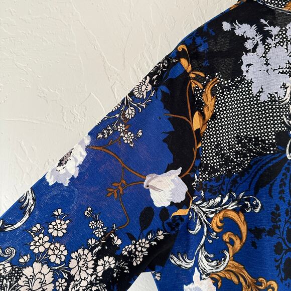 ATTITUDES by Renee Botanical Maxi Duster 2XP Lagenlook Pockets Navy Boho Career - Picture 10 of 16